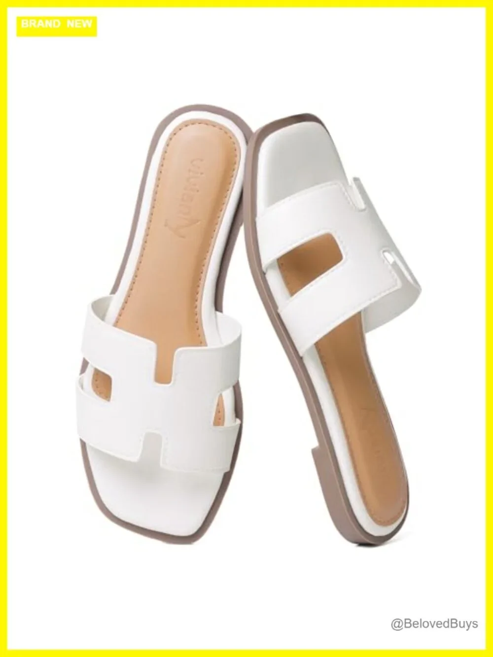 Women's Square Toe Flat Sandals Slip On PU Slides Comfortable Casual Summer